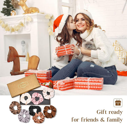 8er Set Satin Scrunchies in 8 Farben - Weiche Seide