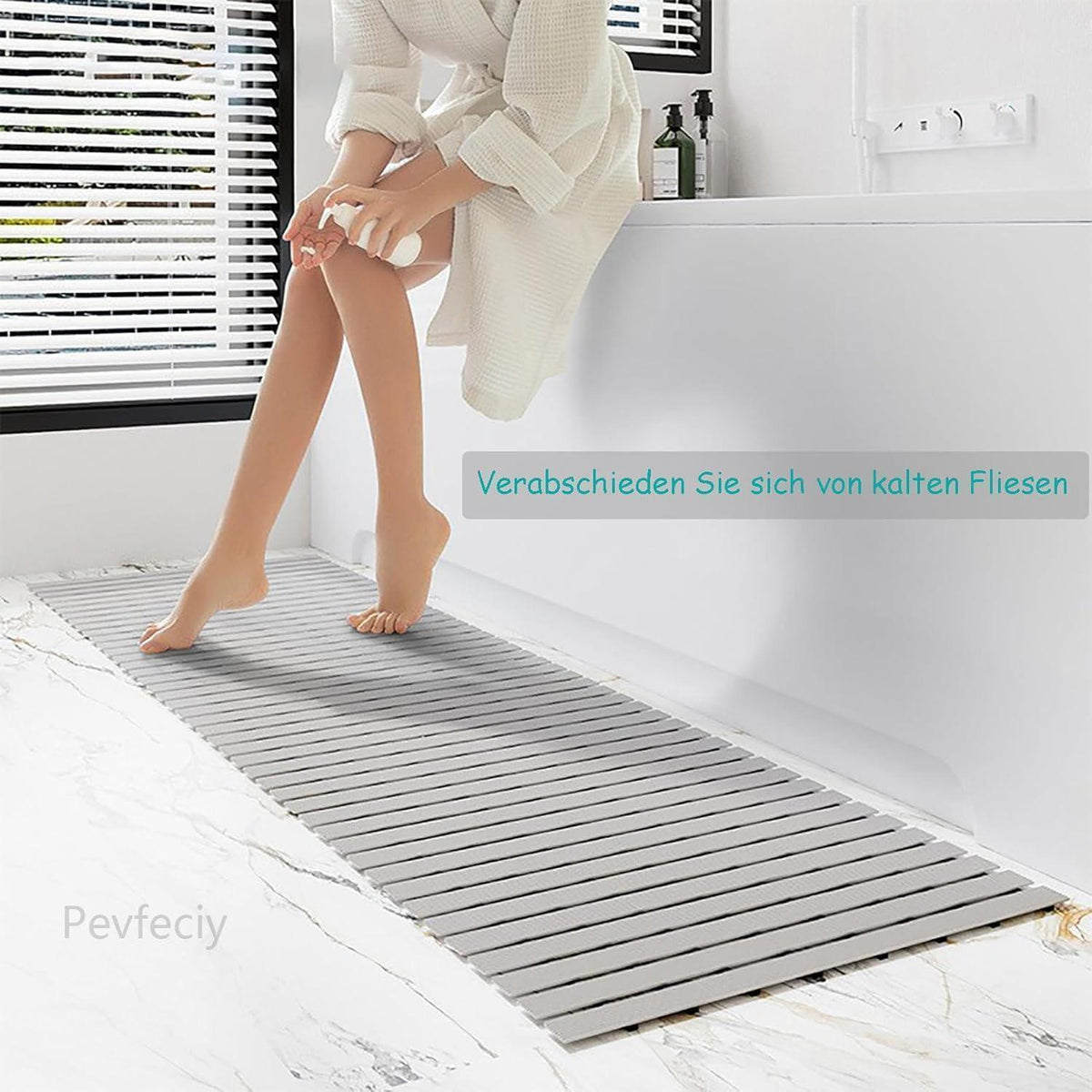 Rutschfeste Duschmatte 122x61 cm – Grau, Entwässerung mit Haken