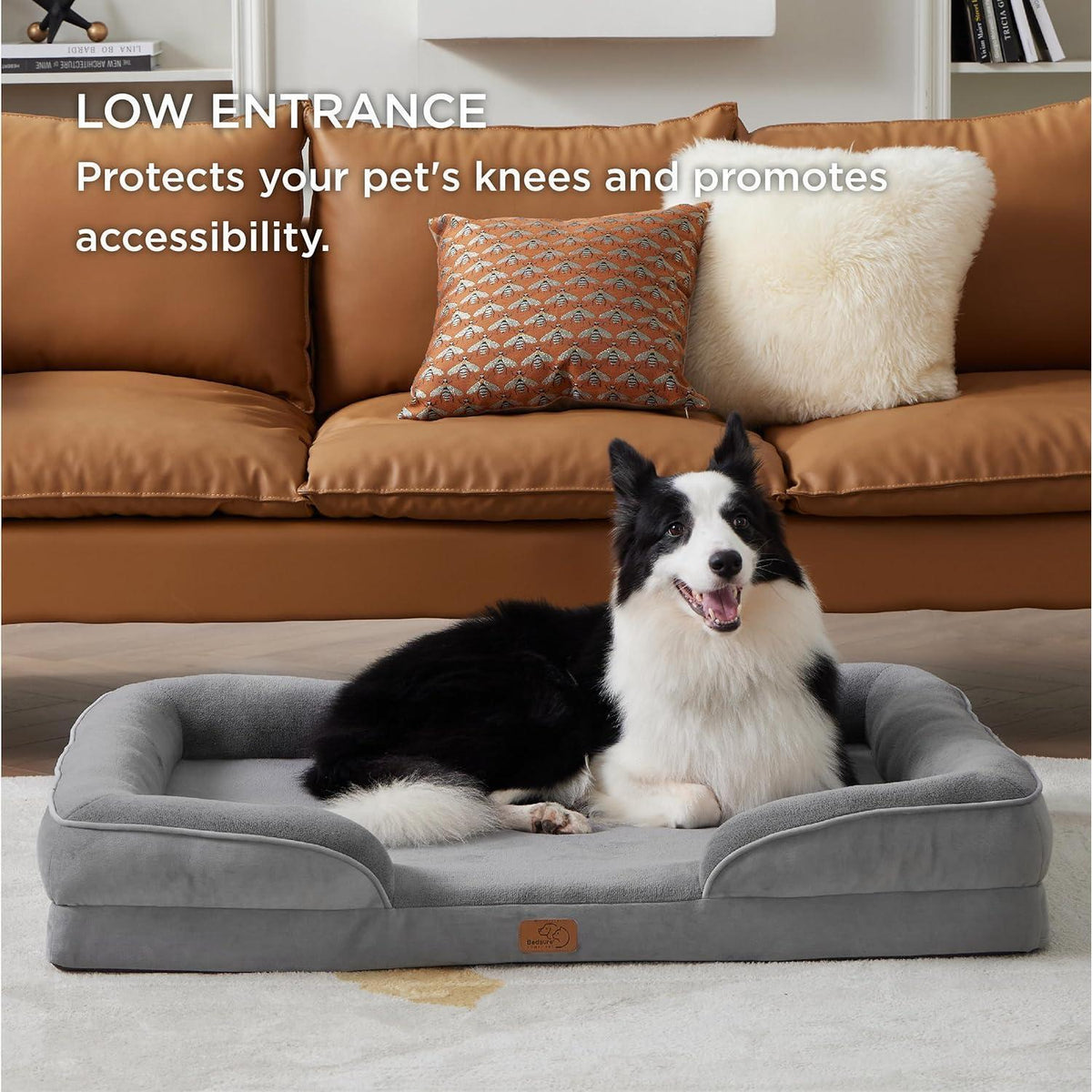 Orthopädisches Hundebett L 97x71cm Grau mit hohem Rand