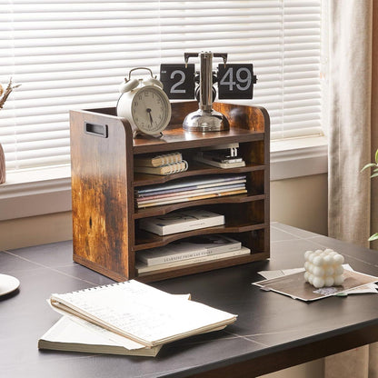 Holz Schreibtisch Organizer A4 Dokumentenablage Aktenmagazinhalter 5 Fächer 3 Ordnerregale Brown