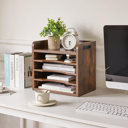 Holz Schreibtisch Organizer A4 Dokumentenablage Aktenmagazinhalter 5 Fächer 3 Ordnerregale Brown
