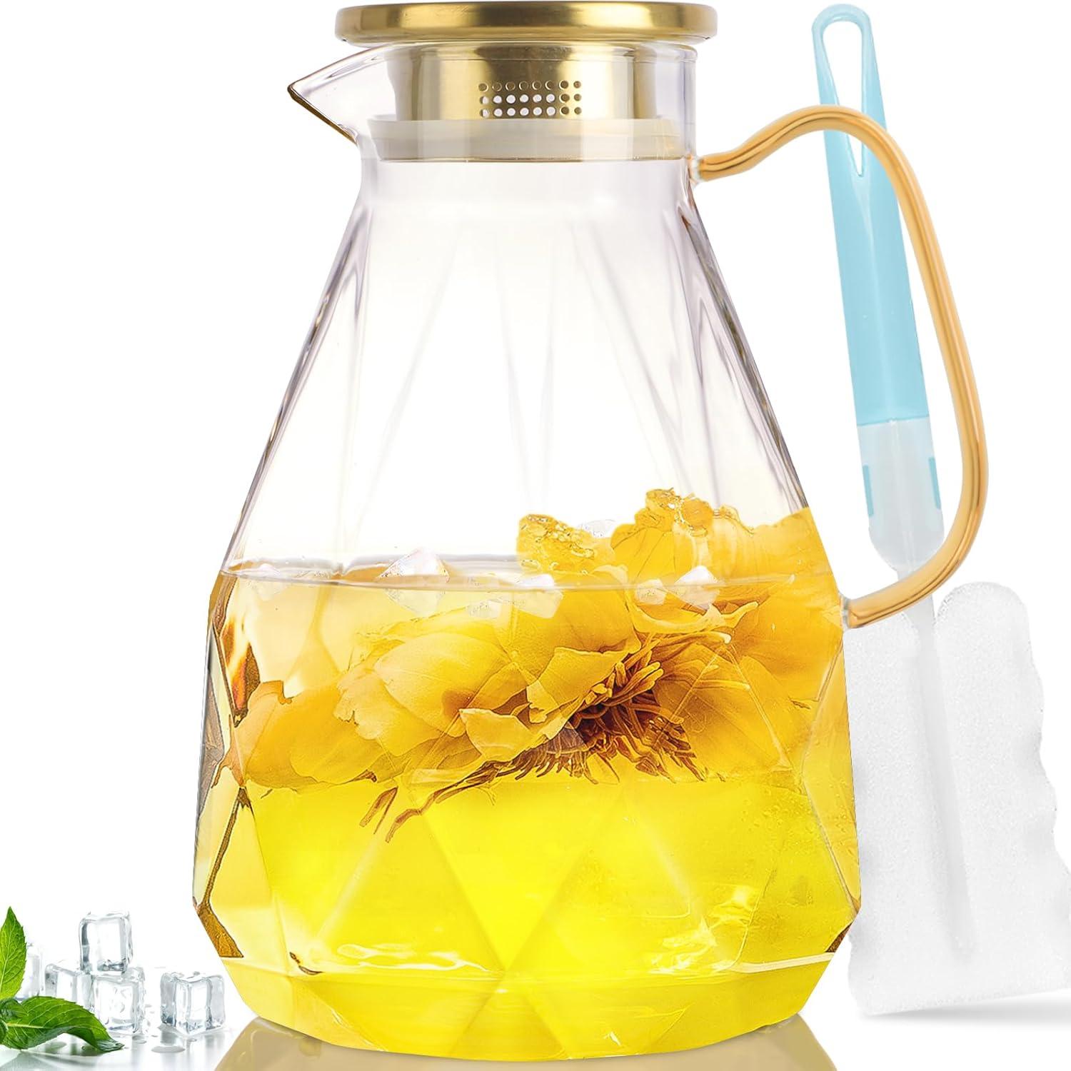 Karaffe Wasserkaraffe Glaskanne Glaskrug mit Deckel 1.6 Liter