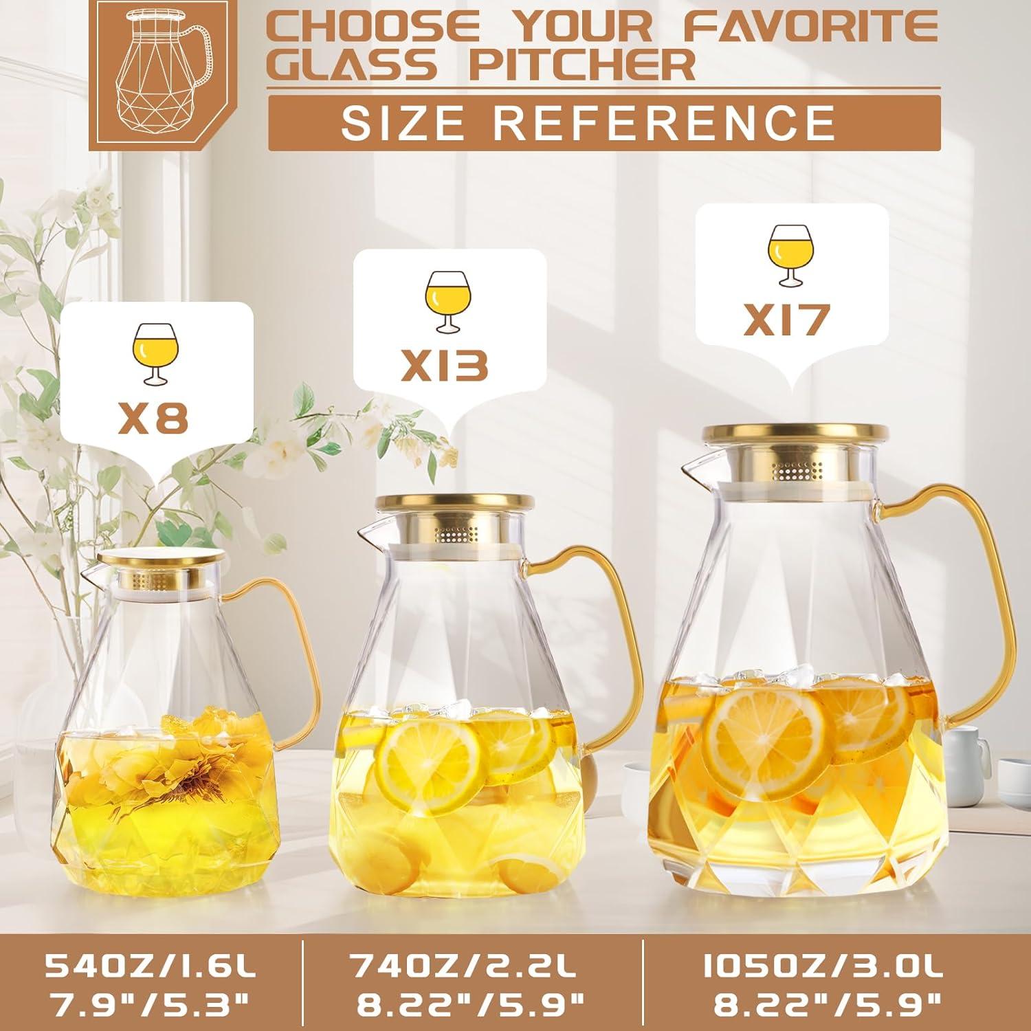 Karaffe Wasserkaraffe Glaskanne Glaskrug mit Deckel 1.6 Liter