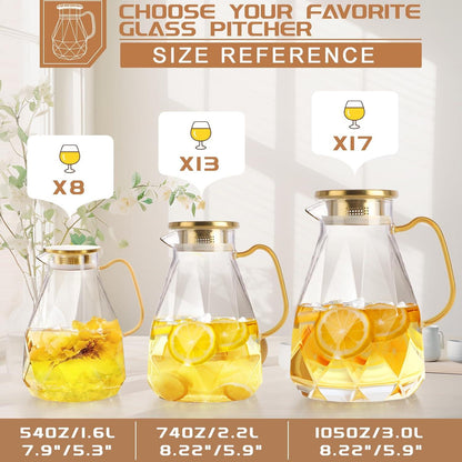 Karaffe Wasserkaraffe Glaskanne Glaskrug mit Deckel 1.6 Liter