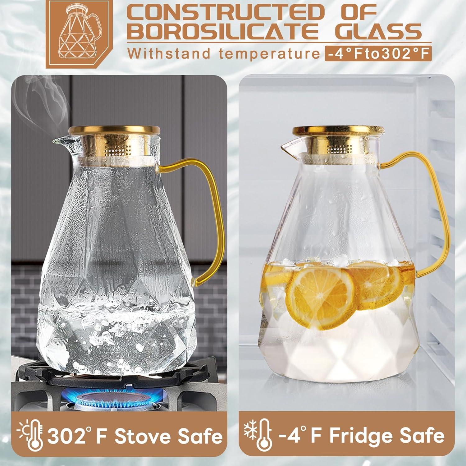 Yirilan 1.6L Glaskaraffe mit Deckel - Hochwertige Wasserkaraffe aus Borosilikatglas