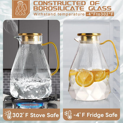 Yirilan 1.6L Glaskaraffe mit Deckel - Hochwertige Wasserkaraffe aus Borosilikatglas