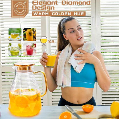 Karaffe Glaskanne 1.6L Wasserkrug mit Deckel - BPA-frei