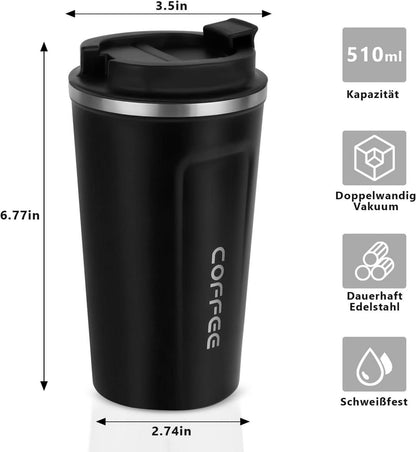 CMKJ Thermobecher Edelstahl 18oz Schwarz mit Deckel