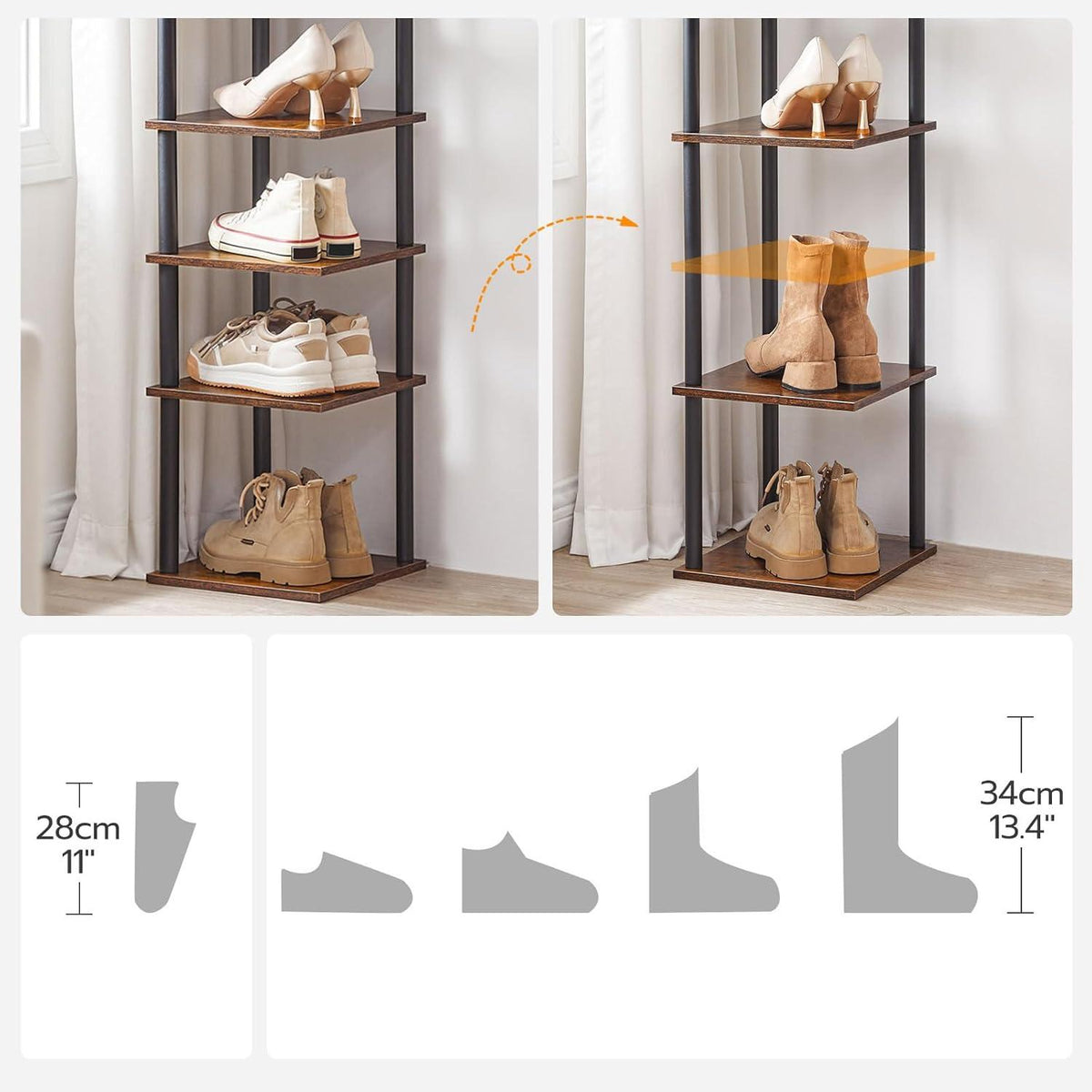 Schuhregal 8-lagig Eckschuhregal schmal Schuhablage Schuhschrank