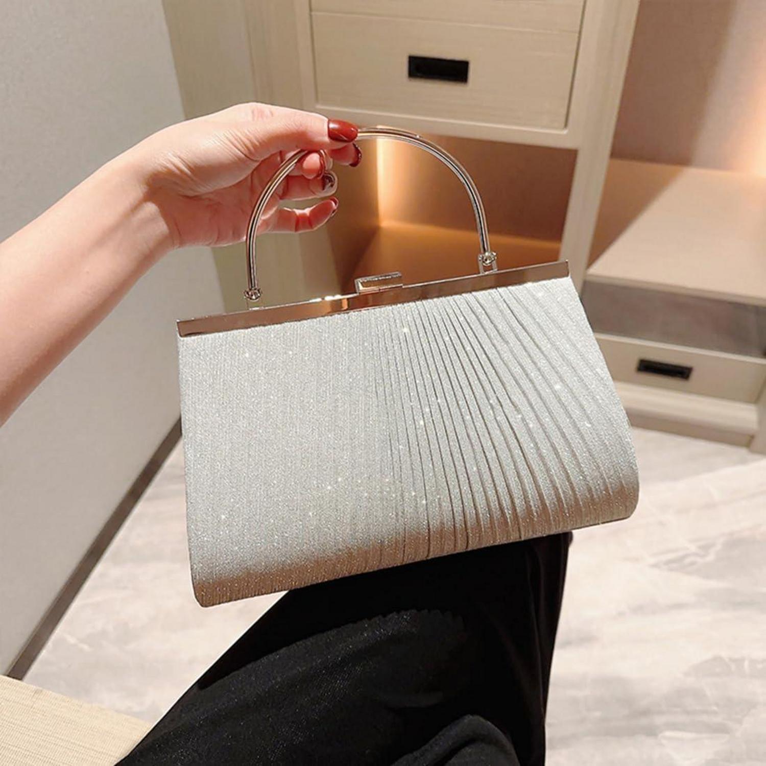 Kleine Glitzer Clutch Tasche für Hochzeit Party Date Silber