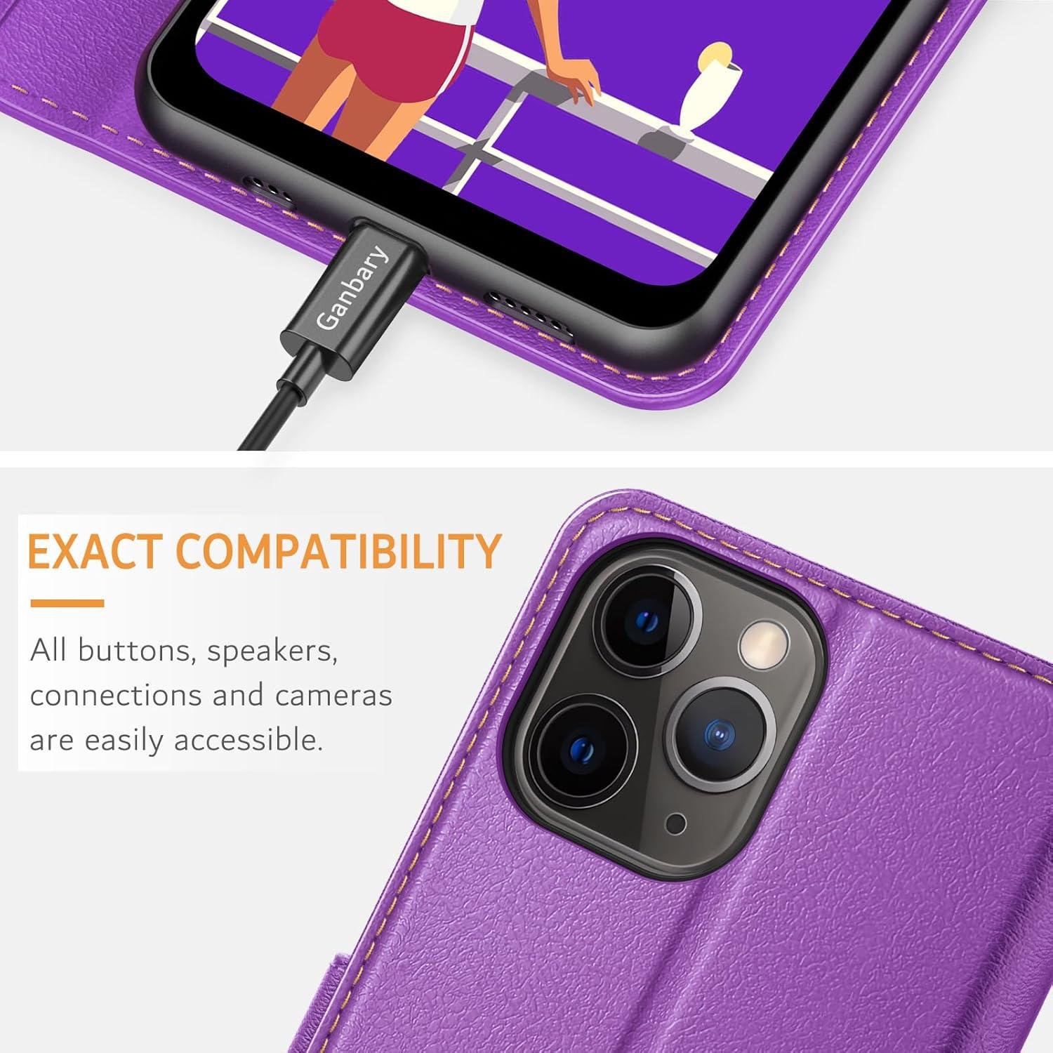 iPhone 11 Pro Leder Klapphülle Violett mit Kartenschlitzen&Magnetverschluss