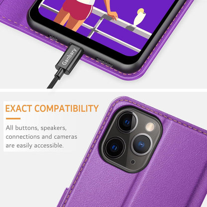 iPhone 11 Pro Leder Klapphülle Violett mit Kartenschlitzen&Magnetverschluss