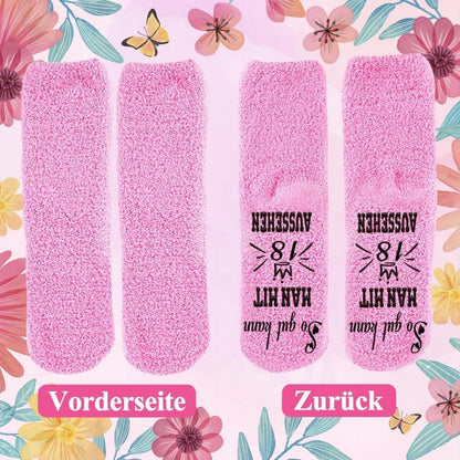 Kuschelsocken Damen Antirutsch Lustige Socken Geburtstagsgeschenk Frau 18 Polyester