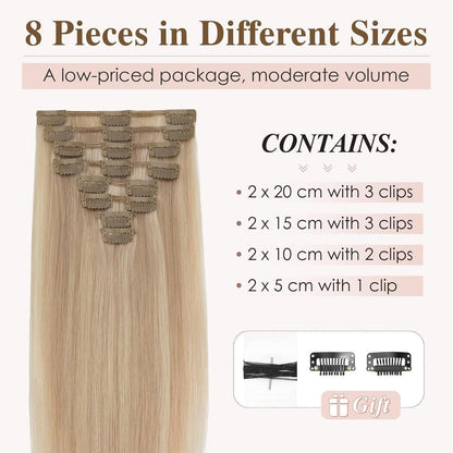 Echthaar Clip-In Extensions Hellblond/Goldblond Balayage 35cm