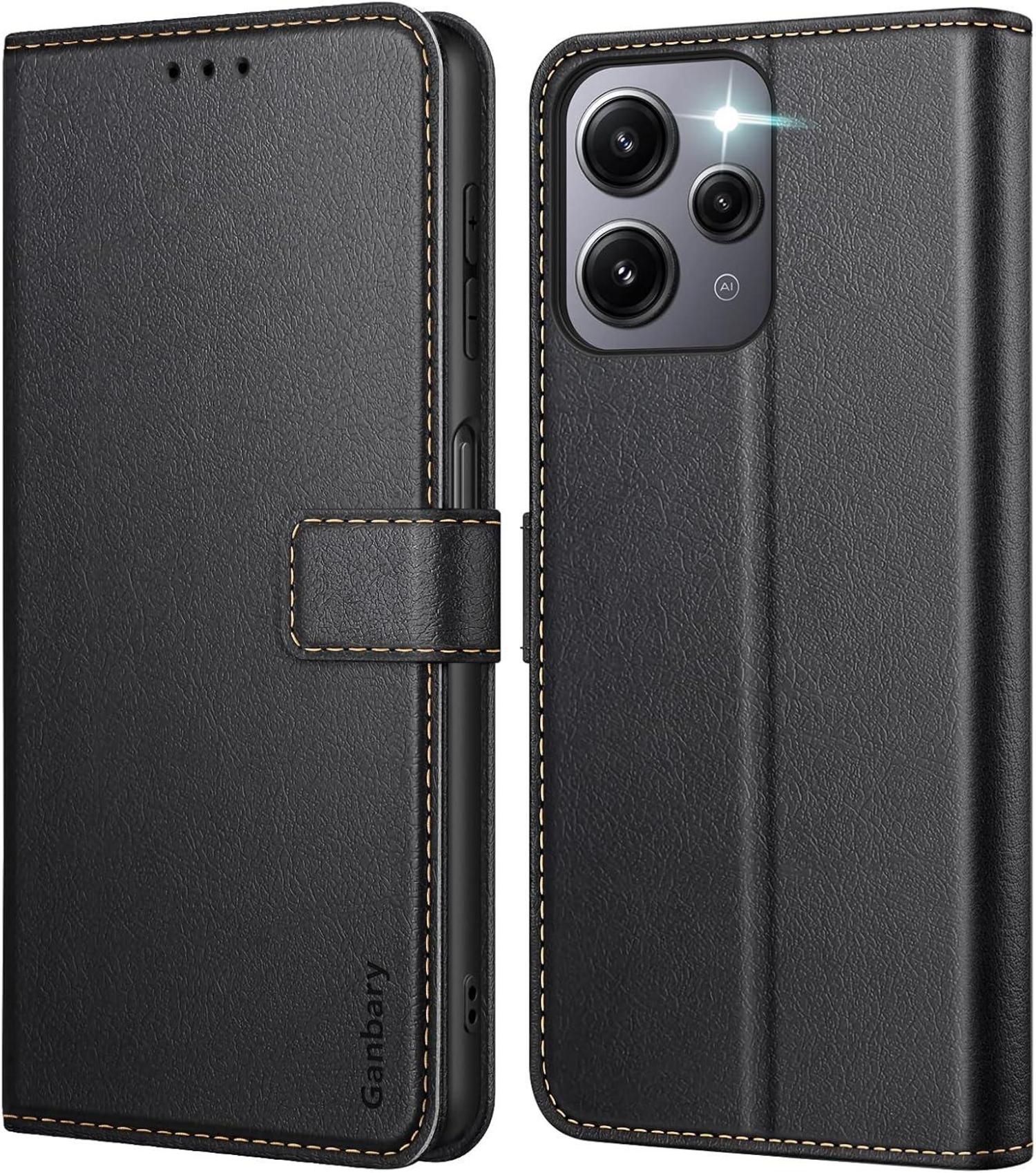 Xiaomi Redmi 12 Handyhülle Leder Klapphülle Schwarz mit
