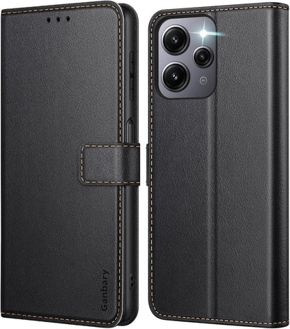 Xiaomi Redmi 12 Handyhülle Leder Klapphülle Schwarz mit