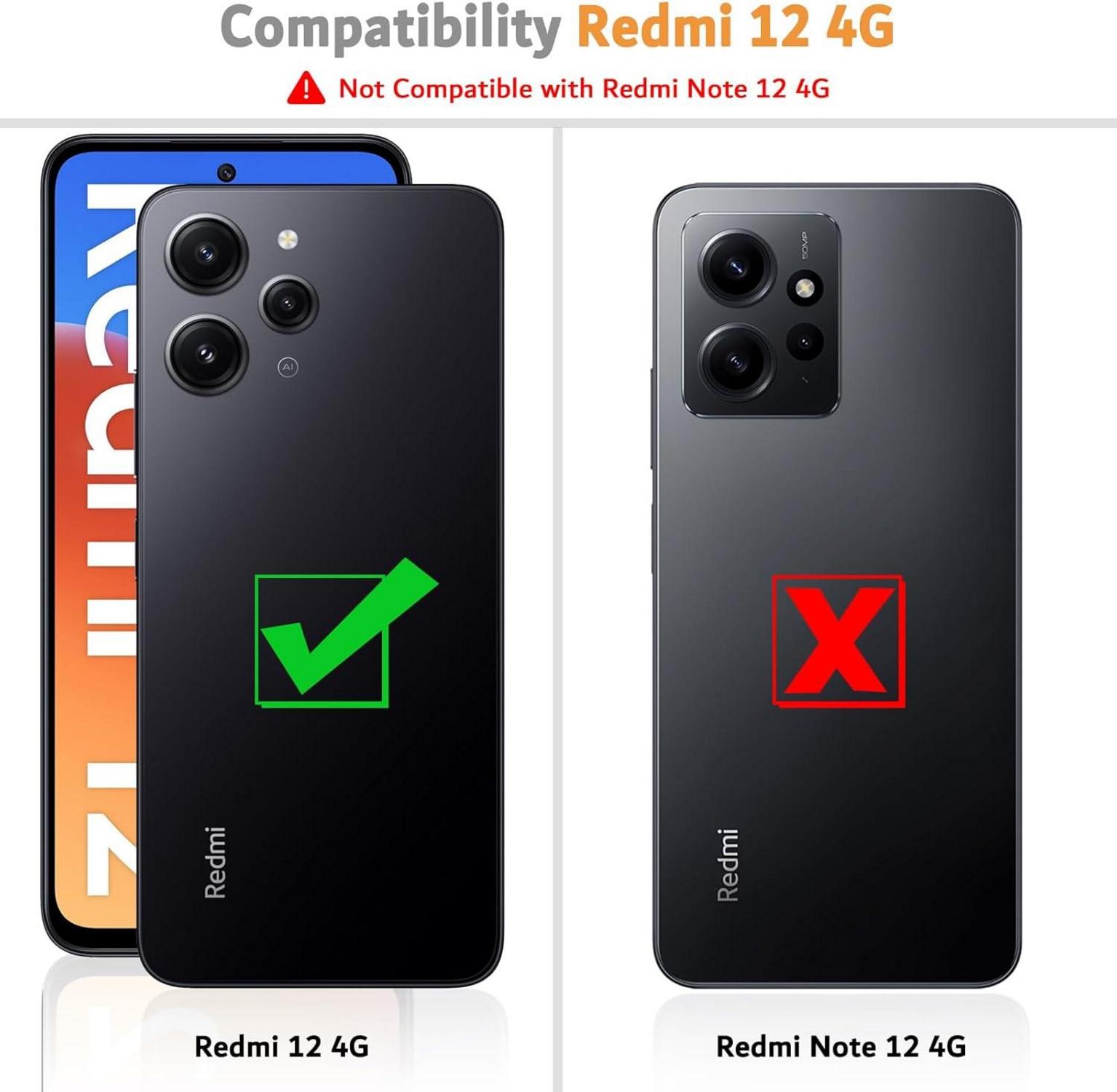 Xiaomi Redmi 12 4G Hülle Leder Klapphülle Schwarz mit