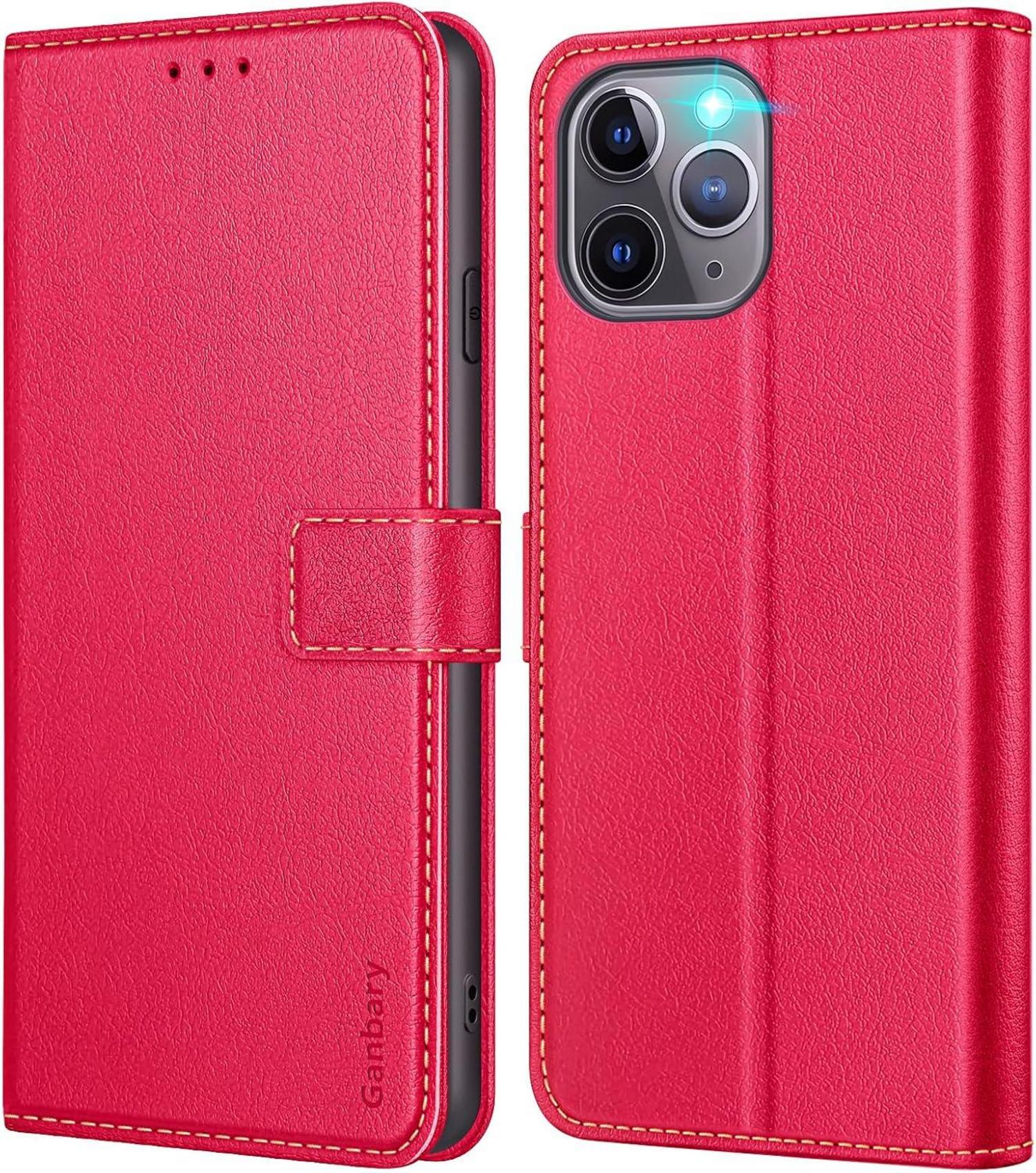iPhone 11 Pro Hülle Leder Klapphülle mit Kartenschlitzen Rot