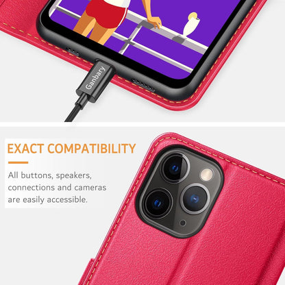 iPhone 11 Pro Hülle Leder Klapphülle mit Kartenfächern und Standfunktion Rot