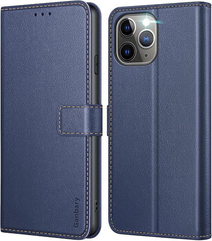 Handyhülle iPhone 11 Pro Leder Klapphülle Blau mit Kartenschlitzen