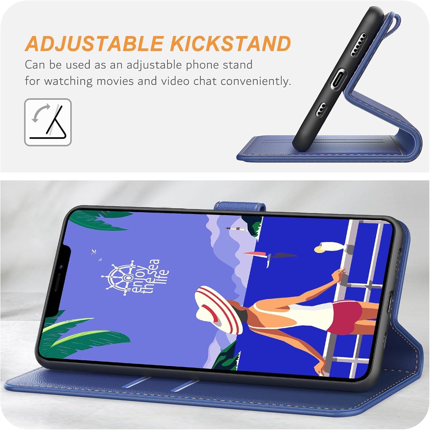 Ganbary iPhone 11 Pro Leder Handyhülle Blau mit Kartenschlitzen & Standfunktion