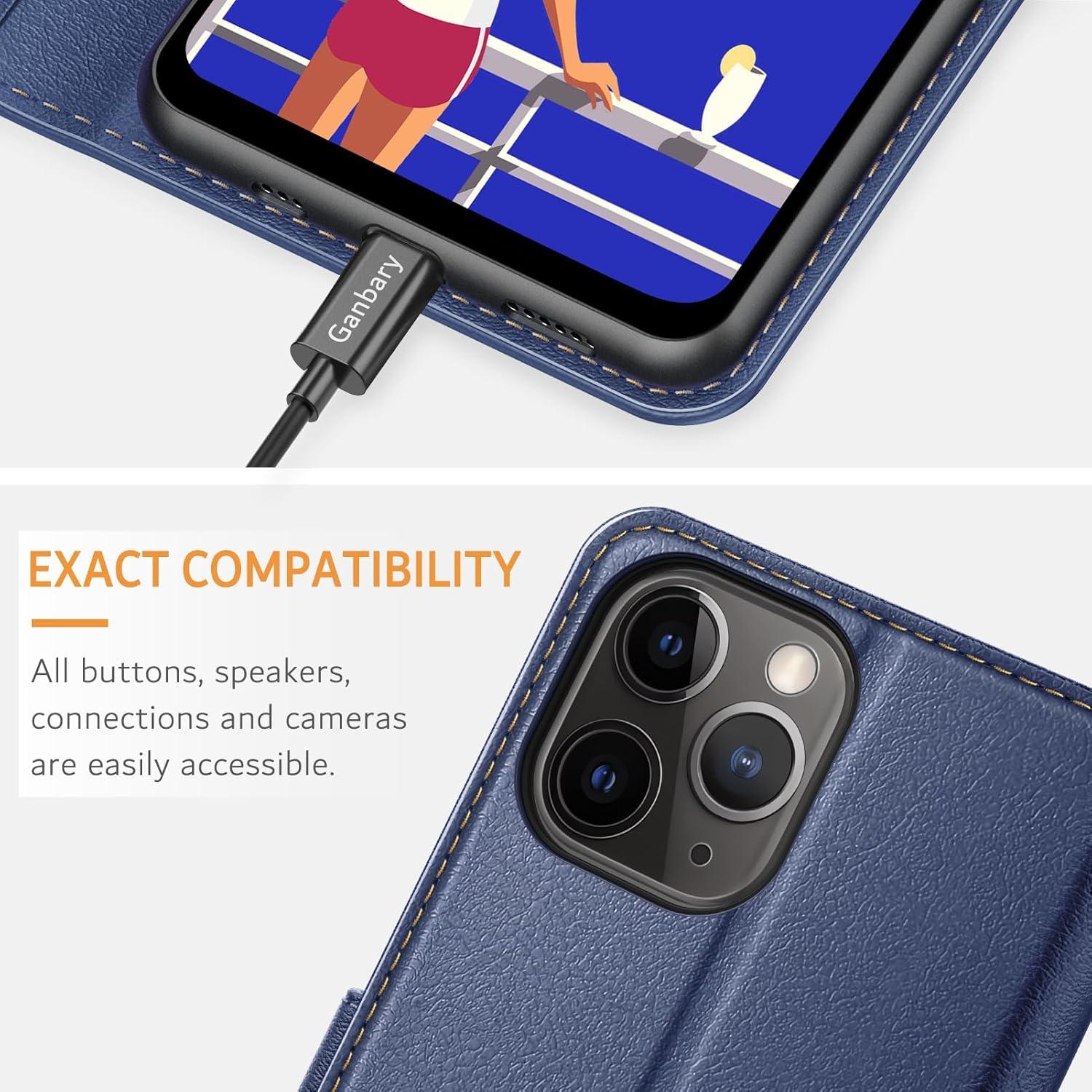 Leder Handyhülle iPhone 11 Pro Blau mit Kartenschlitzen und Standfunktion