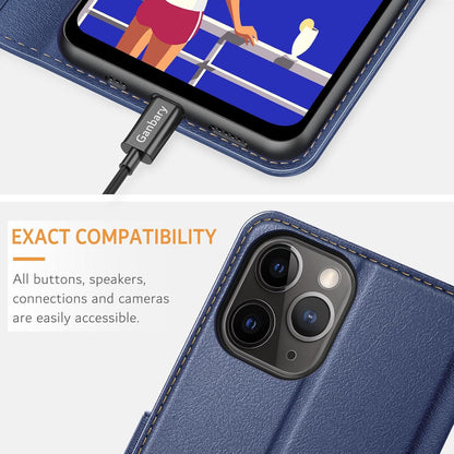 Leder Handyhülle iPhone 11 Pro Blau mit Kartenschlitzen und Standfunktion