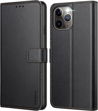 iPhone 11 Pro Hülle Leder Klapphülle Schwarz Magnetverschluss
