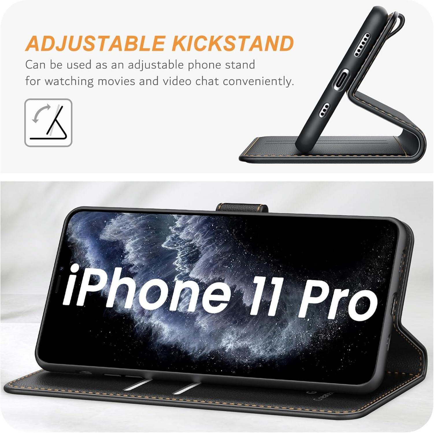iPhone 11 Pro Handyhülle Leder Klapphülle mit Kartenfächern