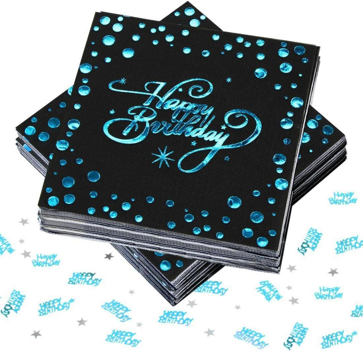 40er Pack Servietten Happy Birthday Schwarz Blau 33x33cm