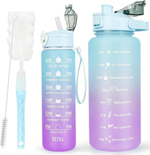 BPA-freie Sport-Trinkflasche mit Zeitmarkierung, Strohhalm & Bürste