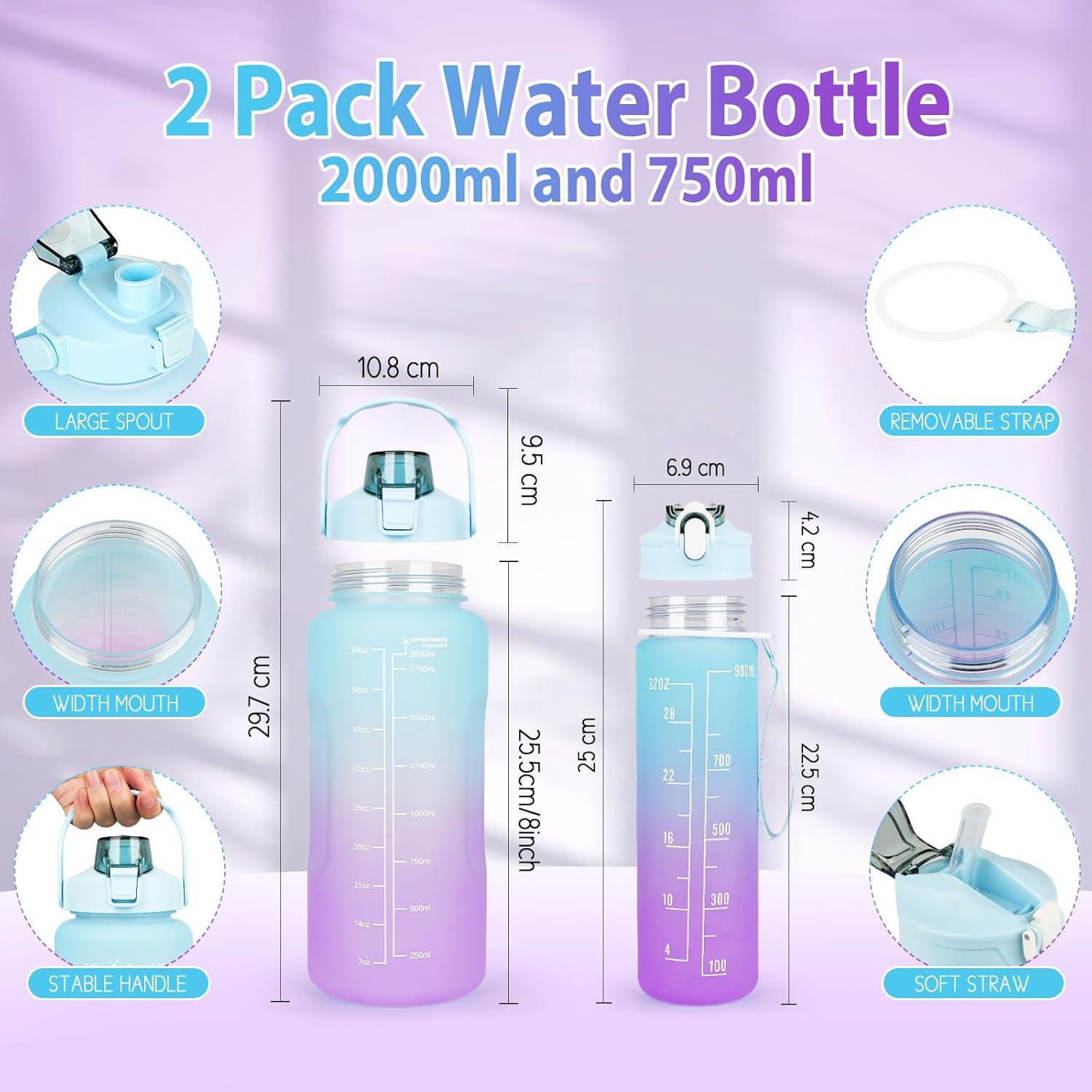 Sport-Trinkflasche 2er Pack BPA-frei 2L+750ml mit