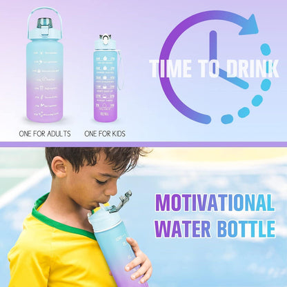 BPA-freie Sport-Trinkflasche mit Zeitmarkierung, Strohhalm & Bürste