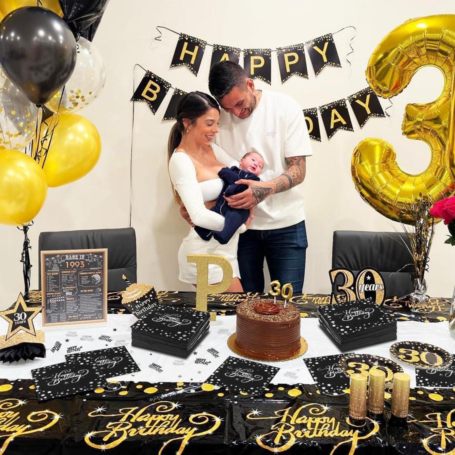 40 Servietten Happy Birthday Schwarz Silber 33x33cm für Geburtstag
