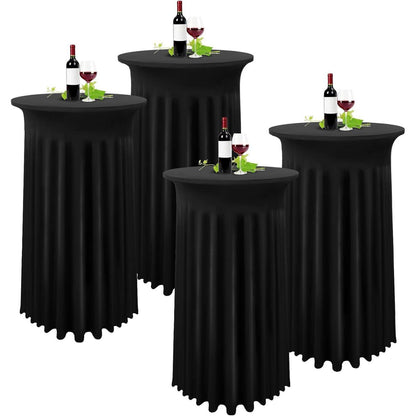 Runde Spandex Tischdecke mit Rock, 80x110cm, Schwarz, 4er Set
