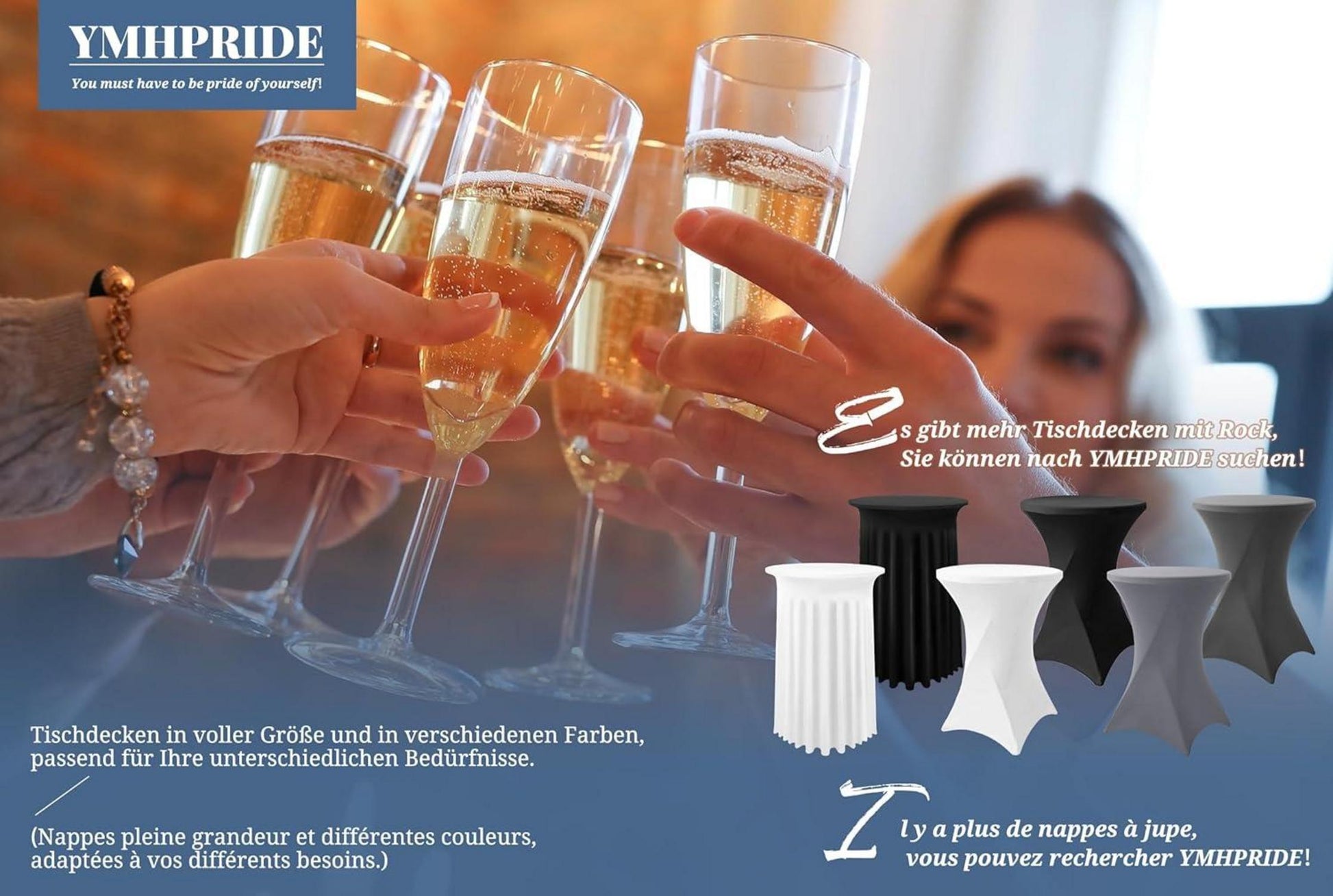 3er-Set Weiße Stretchhusse für Stehtisch Ø 60-65 cm - Für Hochzeit & Bankett