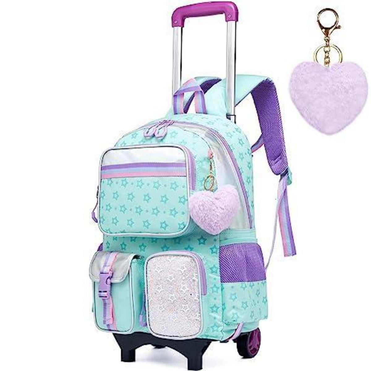 Rollrucksack für Mädchen mit Rädern & Brotdose – 17 Zoll