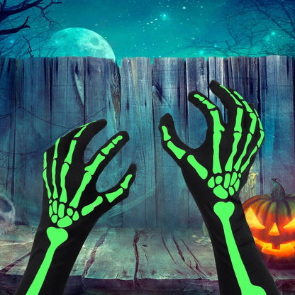 Halloween Skelett Kostüm Set Handschuhe Strumpfhose Tattoo & leuchtend