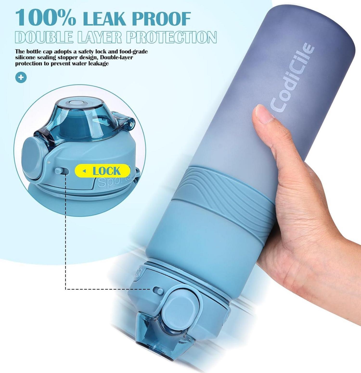CodiCile Trinkflasche BPA-frei 1 Liter Sport Wasserflasche Auslaufsicher Blau