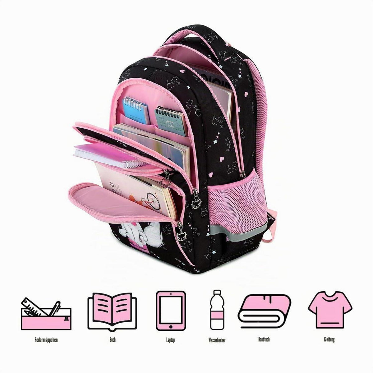 Kinderrucksack Dinosaurier & Katze – 16 Zoll Schulrucksack