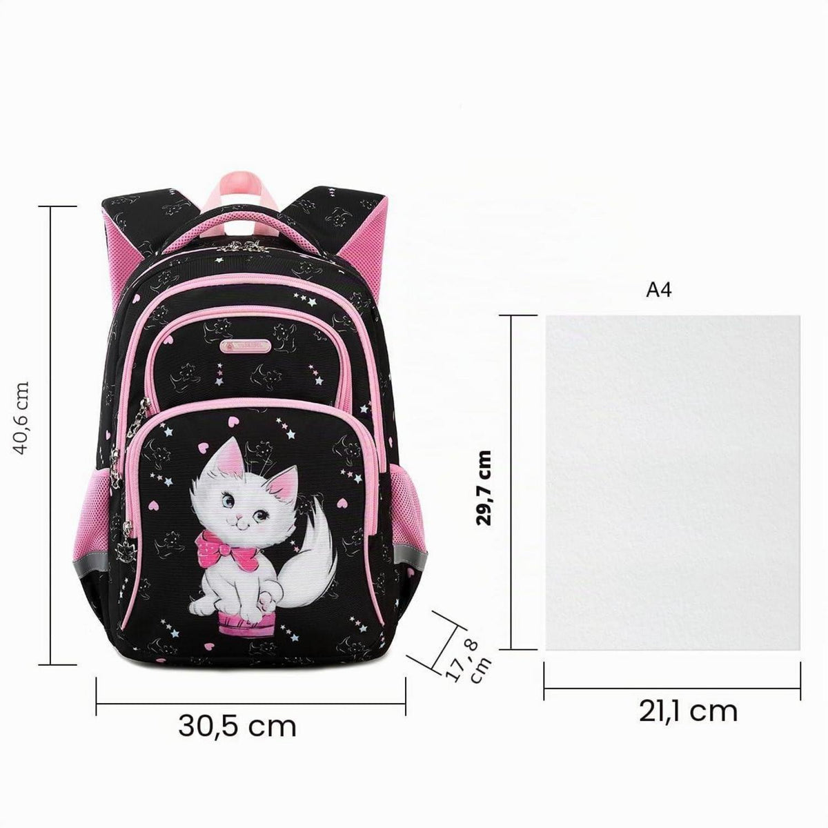 Kinderrucksack Dinosaurier & Katze – 16 Zoll Schulrucksack