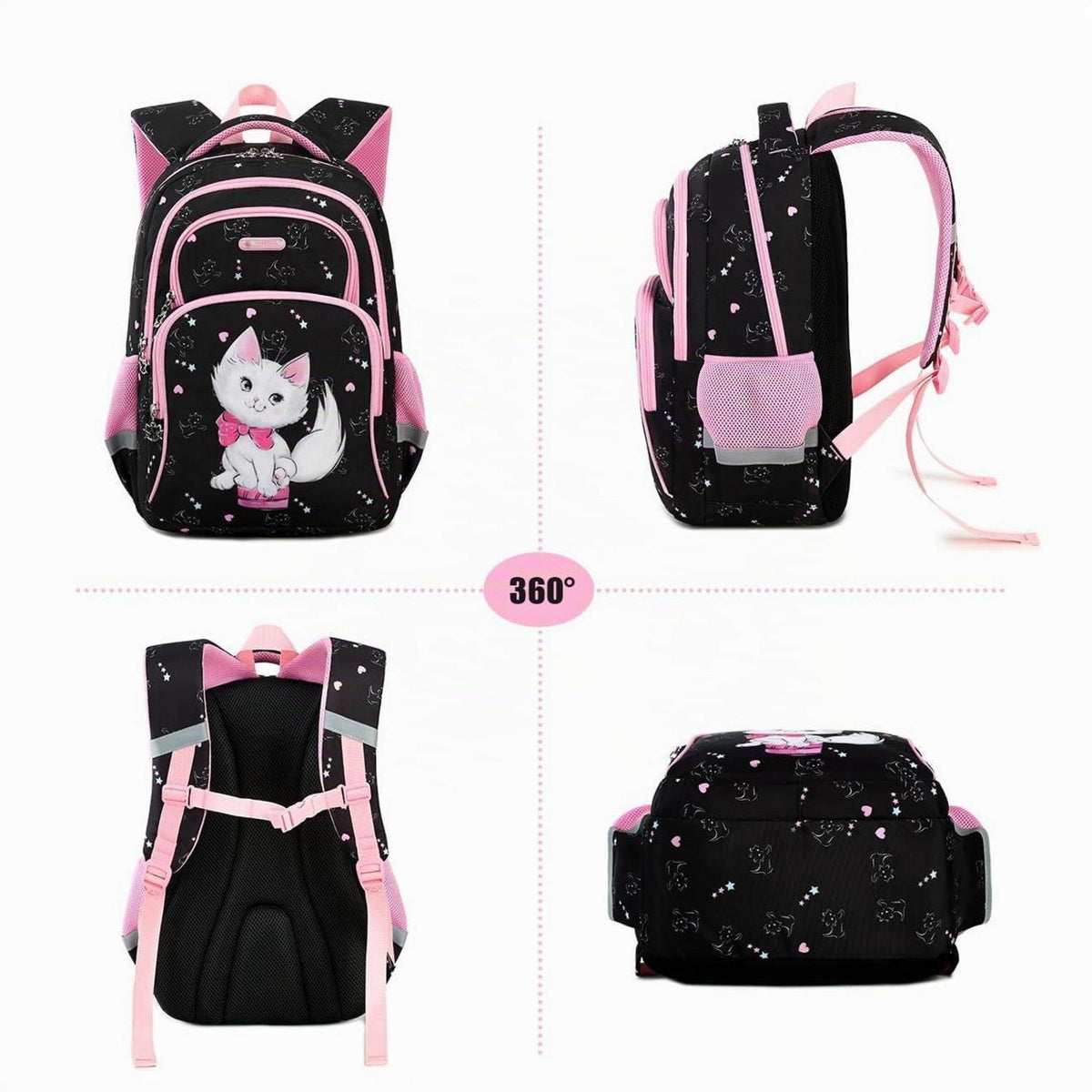 Kinderrucksack Dinosaurier & Katze – 16 Zoll Schulrucksack