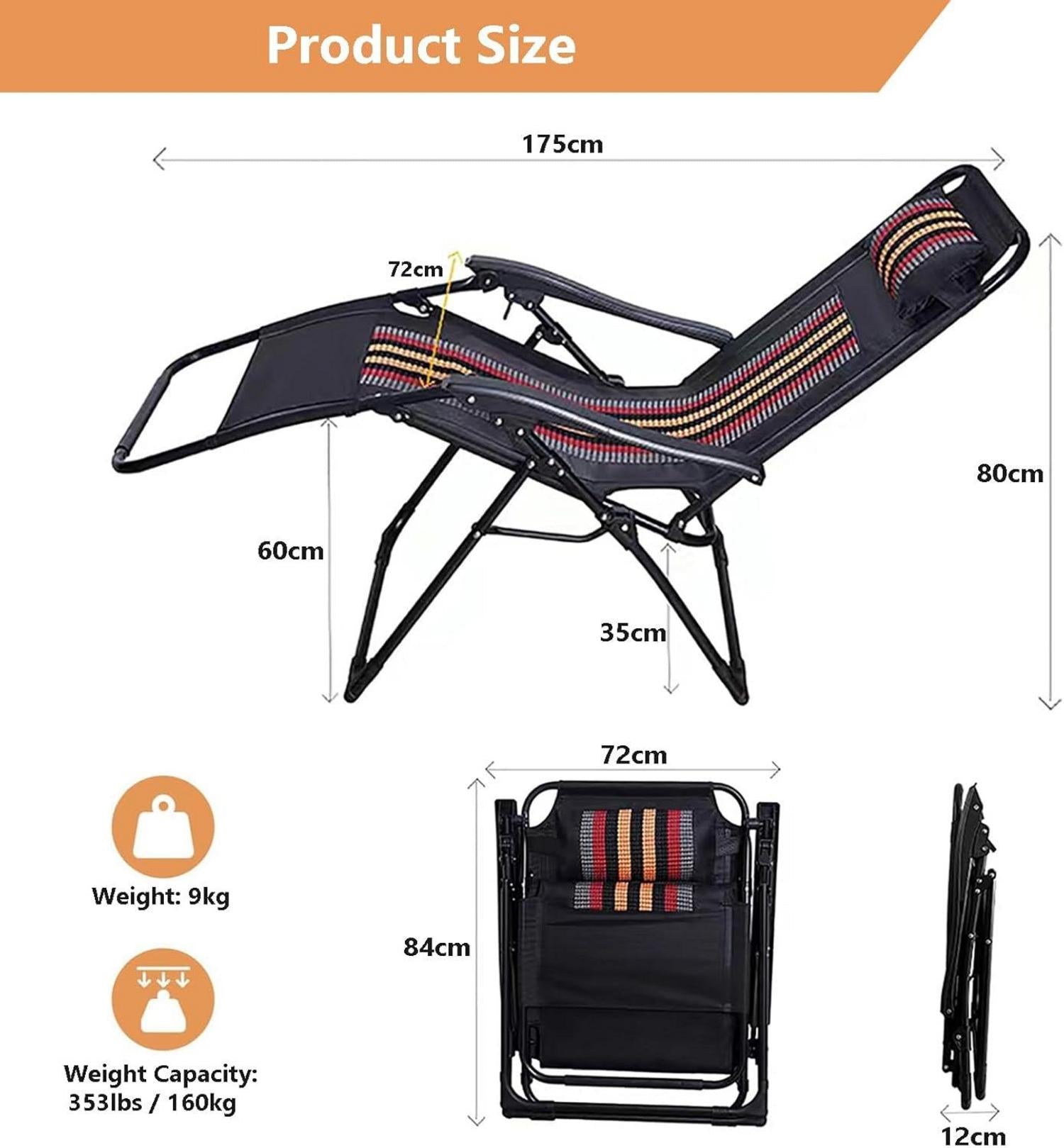 Klappbare Sonnenliege 72cm Extra Breit mit Kopfstütze