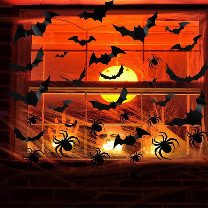 56x Fledermaus Halloween Deko 3D Wandaufkleber mit Kleber