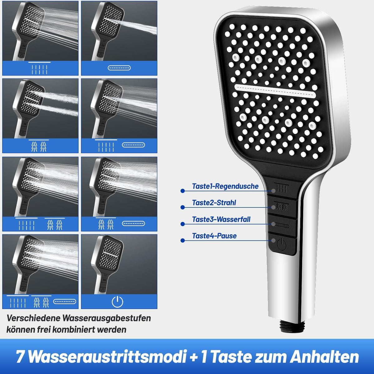 VEHHE Duschkopf Wassersparend 7 Strahlarten mit Stopptaste