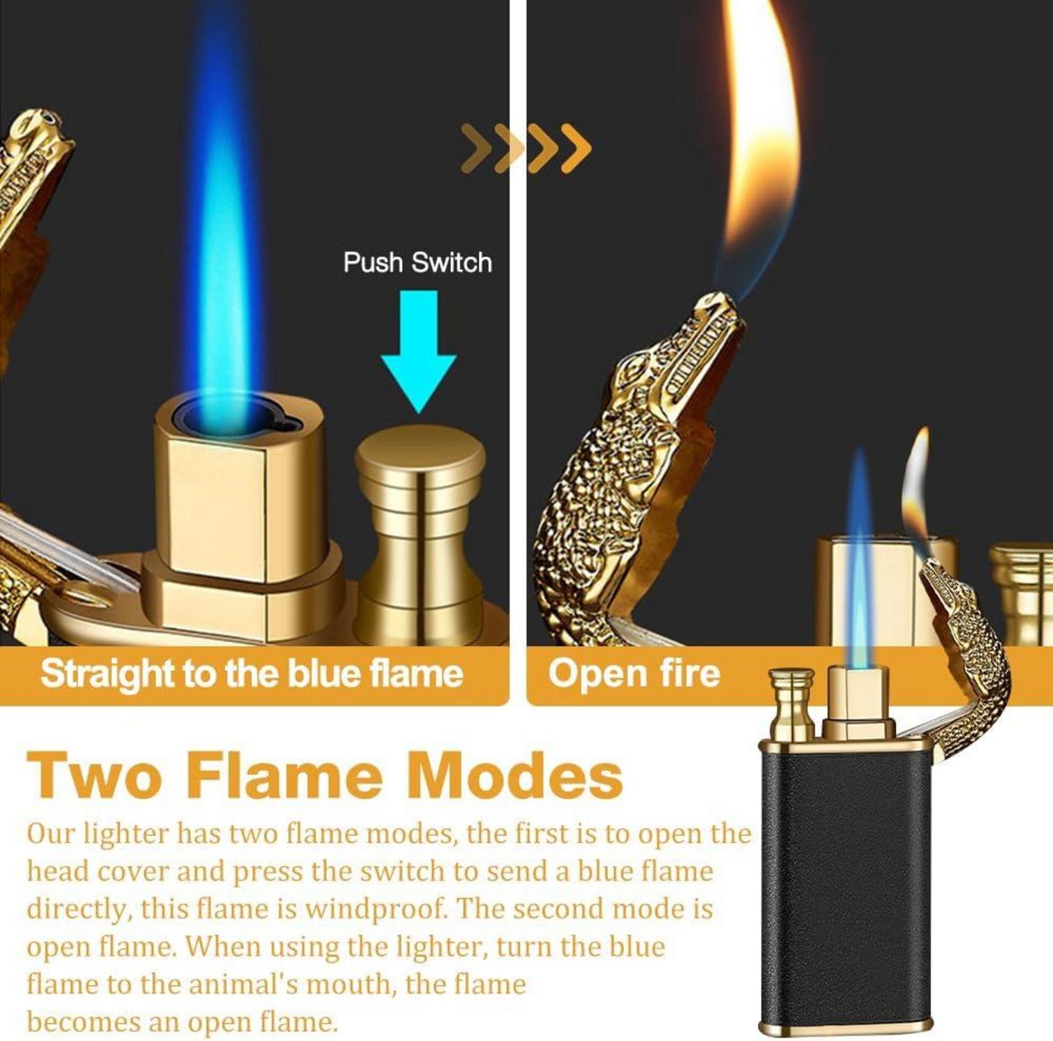 Magic Double Flame Feuerzeug Crocodile Lighter, Winddicht, Dual Arc, für Camping