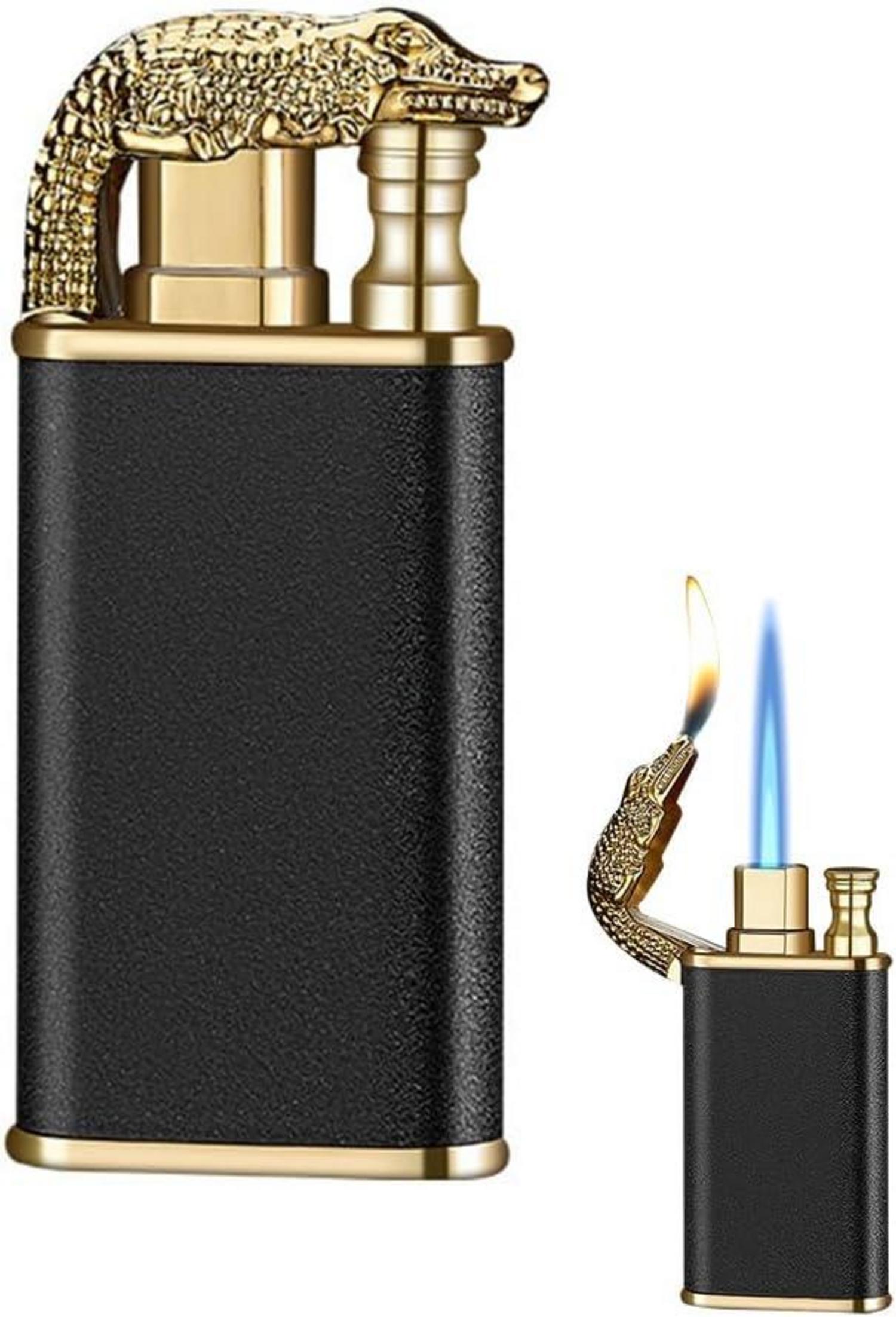 Magic Double Flame Feuerzeug Crocodile Lighter, Winddicht, Dual Arc, für Camping