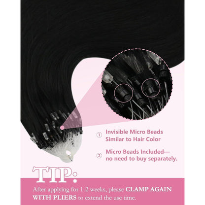Schwarz 50cm Echthaar Micro Ring Extensions - Haarverlängerung