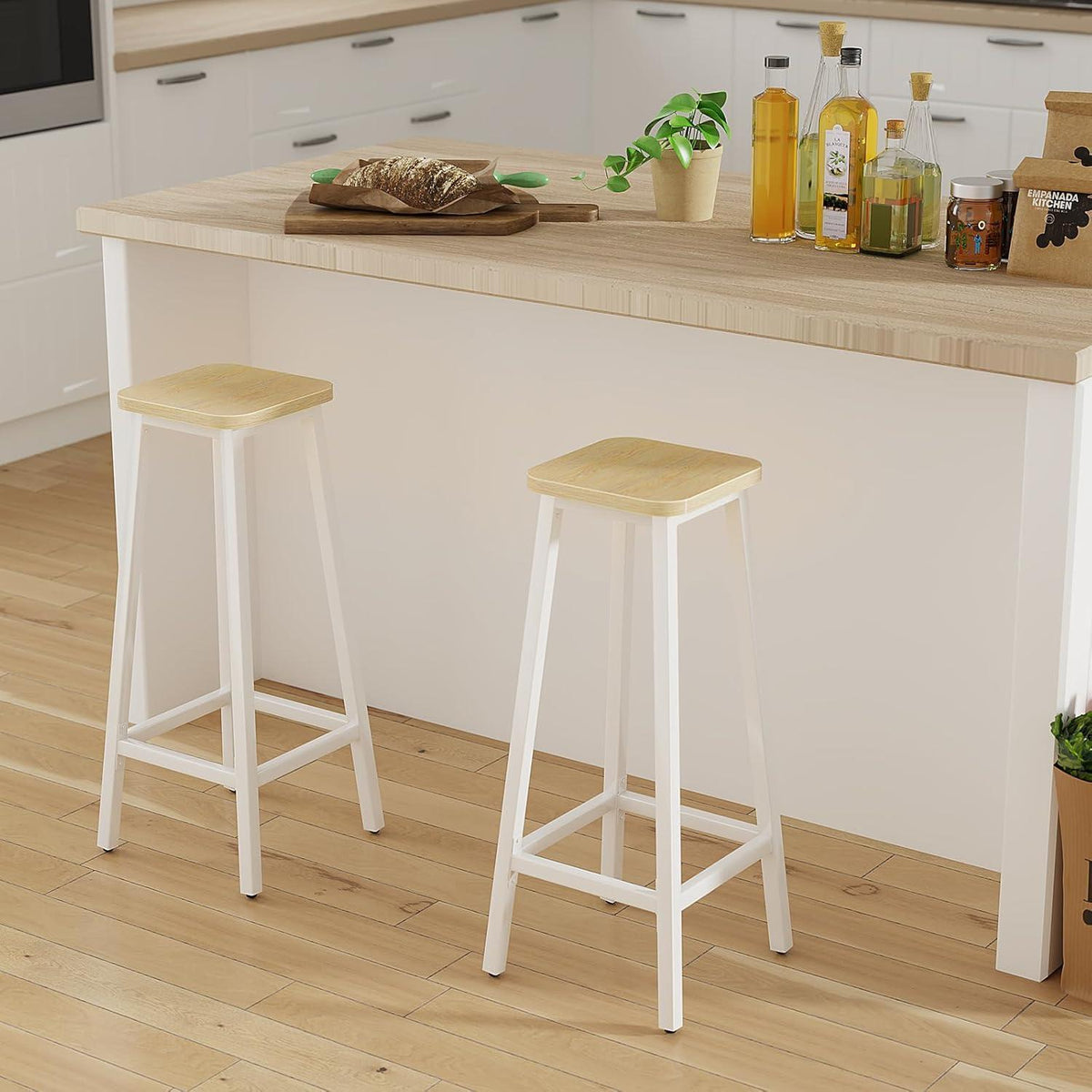 Holzoptik Barhocker Set (2x) – Industriestil & Stabil
