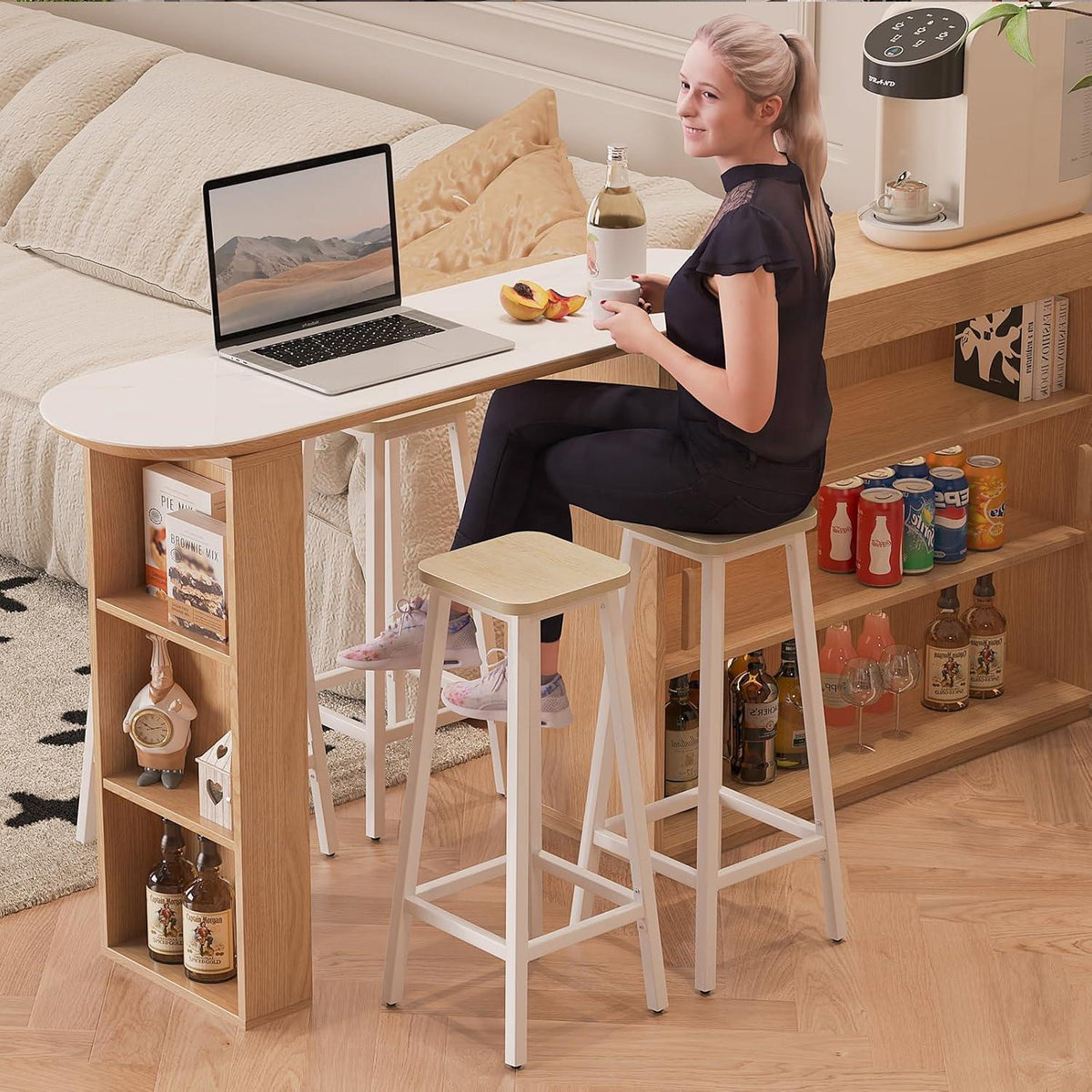 Holzoptik Barhocker Set (2x) – Industriestil & Stabil